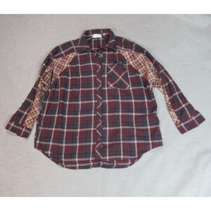 Loveriche Shirt Womens Small Brown Patchwork Plaid Long Sleeve Skater Cabincore